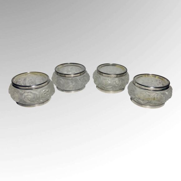 VTG William Adams Napkin Rings Set of 4 Frosted Rose Lead Crystal Silver Plated - Picture 2 of 5